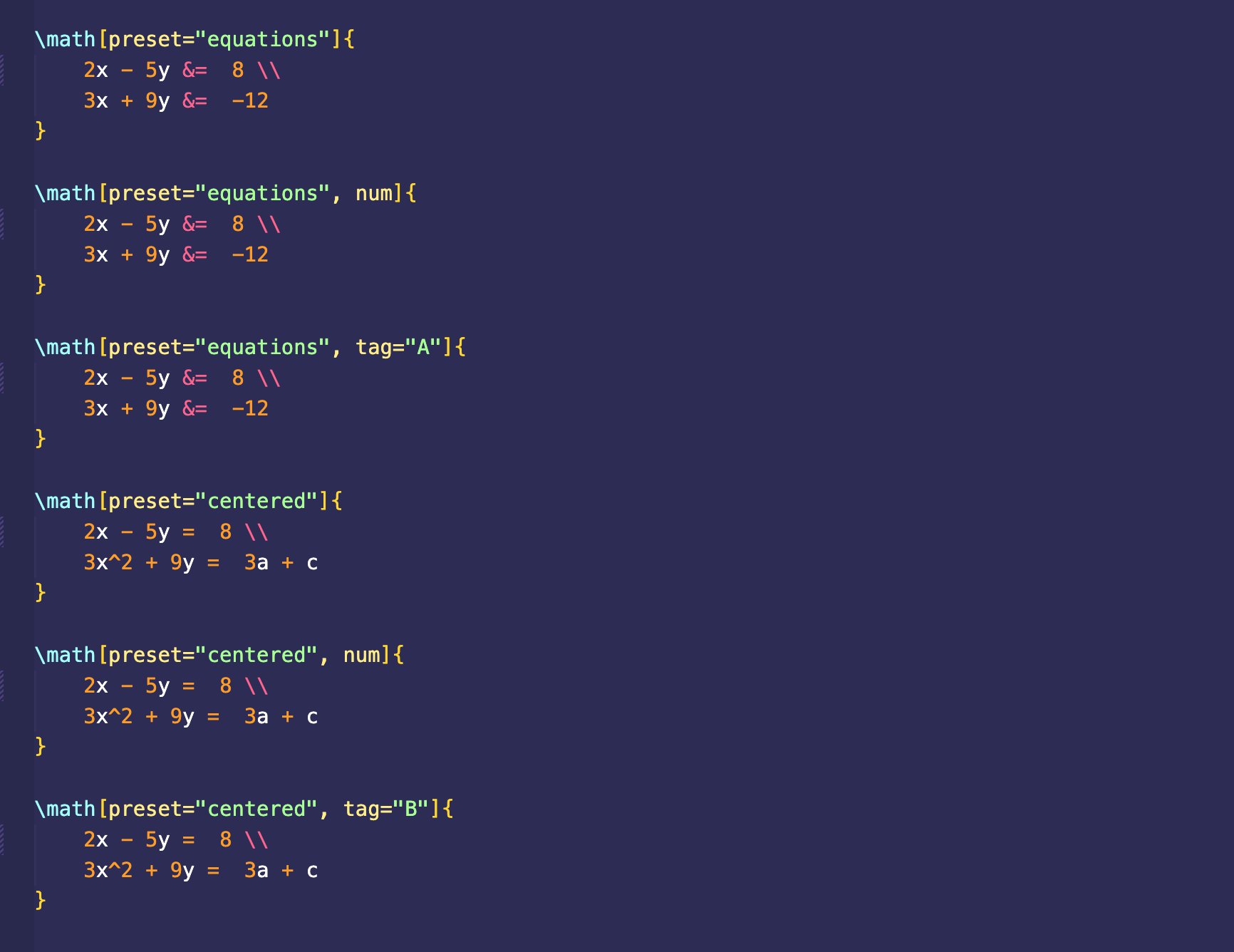 Presents syntax example