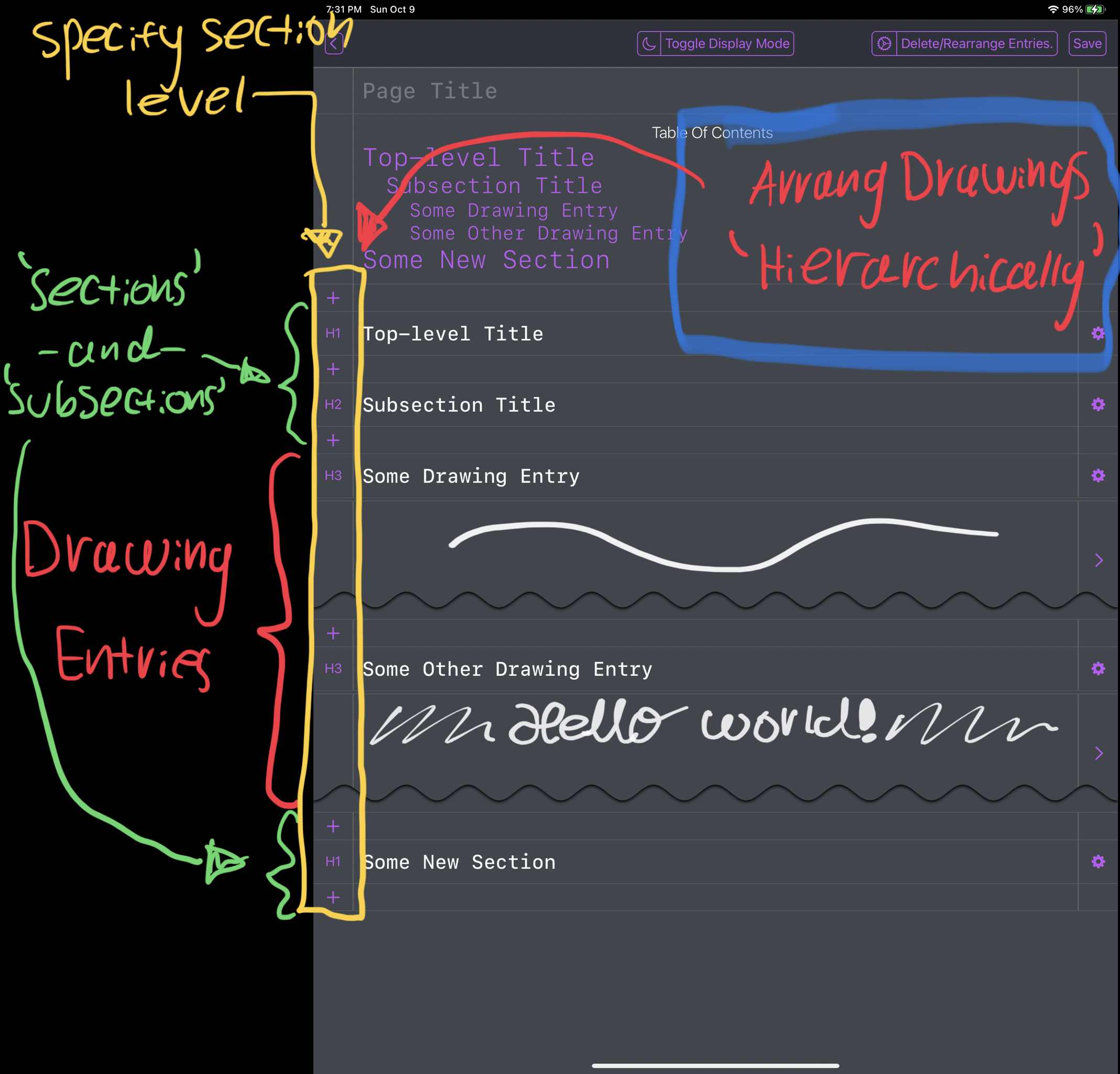 IOS freeform/drawing UI Overview